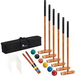 Pointyard 35’’ Six Player Croquet Set, Deluxe [Annatto Retro Style] Croquet Set with Wooden Mallets/Colored Ball/Wickets/Stakes for Adults/Teens/Family-Perfect for Lawn/Backyard Game/Park