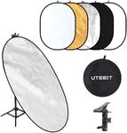 UTEBIT 90x120cm/35x47inch Light Reflectors for Photography Reflector with Stand and Metal Clip 5 in 1 Collapsible Light Diffuser Panel with Bag for Studio Outdoor Photography Accessories
