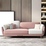 PREMIUM CART Velvet Contemperory Sofa with Cushion Chaise Lounge Sectional Sofa Perfect for Living Room & Bedroom Guests Home & Office (Velvet Pink & Beige, Three Seater)