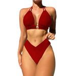 VECVOC Women 2 Piece Bikini Sets Halter High Waisted Bathing Suits Triangle Bathing Suits,Red,Large