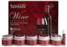 NutriGlow Wine Facial Kit 6-Pieces Skin Care Set with Deep Cleanser, Exfoliating Scrub, Nourishing Gel, Whitening Cream, Mask Pack And Face Serum for Anti Aging Skin Care Kit For Women, 8.5OZ+0.3Oz