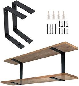 Shelf Brackets - Farmhouse Design - Floating Wall Shelf Double L Bracket Set (2pc) Holds Two Shelves - Black Steel Heavy Duty 50lb - DIY"C" Brace Joint - 7"L x 11"H x 1.5"W - Includes Hardware