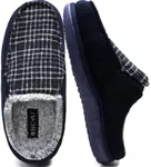 ONCAI Mens House Slippers with Arch Support,Wool and Cotton-Blend High-Density Memory Foam Clogs Felt Slippers with Orthotic Plantar Fasciitis Indoor Outdoor Rubber Soles Plaid Blue Size 13