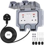 Demoyaya Weatherproof Outdoor Socket 3M Extension Lead, Double Gang Power Sockets, Waterproof Cable, 13AMP Wall Electrical Outlet Box for Garden Garage Yard