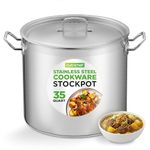 NutriChef 35 Quart Stainless Steel Stockpot - Heavy Duty Soup Pot with Stainless Steel Lid and Strong Riveted Handles, Even Heat Distribution, Compatible with Most Cooktops