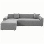 Stretch Sofa Cover L Shape Waterproof, Sectional Sofa Slipcover Anti-slip, Corner Armchair Couch Cover Chaise Lounge Furniture Protector (Light grey,3-Seater)