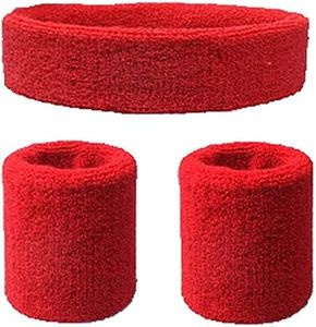 Sweatbands Set for Men and Women（1 Headband +2 Wrist Bands) for Sports (red) Yoga Soccer Boxing Tennis or as a Gift