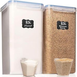 Flour Storage Container 2 PC [8.5L / 287 Oz] Extra Large Food Storage Containers with Lids - Airtight, Leak Proof, BPA-Free Plastic Flour Sugar Storage Containers - Bulk Storage for Kitchen & Pantry