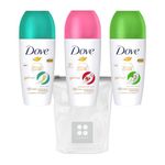 Dove 3-Pack Deodorant 50ml Bundled with SAESR Cosmetic Bag. Roll On Deodorant for Lasting Protection. Perfect Deodorant for Women on the Go. Deodorant Roll On Crafted for Active Women. Variety 1.