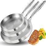 LOLYKITCH 8-10-12 Inch Tri-Ply Stainless Steel Frying Pan Set of 3,Chef's Pans,Skillets,Induction Cookware,Pots and Pans Set,Dishwasher and Oven Safe.