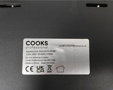 Cooks Professional Raclette Grill 1200W – Non-Stick Electric Tabletop