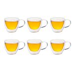 Femora Double Wall Coffee Mug 200ml (7 Ounces), Clear Glass with Handle, Insulated Cappuccino, Tea, Latte Cup - Heat Resistant (Pack of 6)