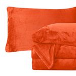 Elegant Comfort Luxuriously Soft 4-Piece Velvet Plush Flannel Sheet Set - Premium Quality - Cozy Warm, Anti-Static, Non Pilling Fuzzy Velvet Flannel Fleece Deep Pocket Sheet Set - Full, Orange