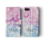 Tirita Personalised Initials Custom Wallet Leather Flip Phone Case Compatible with Samsung Galaxy S7 Edge PRINTED GLITTER, NOT REAL GLITTER Ombre Sparkly Faded Gradient Sequin Effect