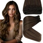 Sunny Hair Weft Hair Extensions Human Hair Sew in Hair Extensions Human Hair Straight Hair Extensions for Women Real Human Hair 20inch Dark Brown Balayage Medium Blonde