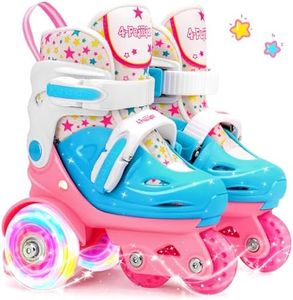 Adjustable Roller Skates for Kids Girls Ladies with Light Up Flash LED Wheels(Age 3-9),Fun Illuminating,Three-Point Type Balance,Gift Box Packing for Toddlers,Children,Youth, Teenagers(XS Size)