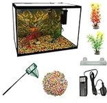 LED Glass Aquarium Fish Tank Starter Kit With Fish Net, Led Light and Air Pump Filter (26L)