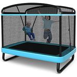 Giantex 6 Ft Kids Trampoline with Swing, Max Load 220lbs, Indoor Small Trampoline for 2 Kids, with Safety Enclosure Net, Built-in Zipper, ASTM Approved Toddler Rectangle Trampoline for 3-8 Year Old
