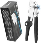 Commercial Manual Can Opener - Stainless Steel Heavy Duty Kitchen Tool With Smooth Edge and Multifunctional Bottle Opener, Black