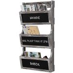 MyGift 3-Slot Torched Wood Wall Magazine Rack & Mail Sorter with Chalkboard Labels