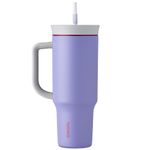 Owala Stainless Steel Triple Layer Insulated Travel Tumbler with Spill Resistant Lid, Straw, and Carry Handle, BPA Free, 40 oz, Light Purple (Whimsical Daydream)