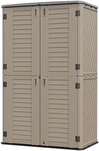 HOMSPARK Storage Shed Weather Resistance, Multi-Purpose Outdoor Storage Cabinet Waterproof, Outdoor Storage Cabinet for Garbage Cans, Lawnmower, Garden Accessories (Coffee, Tall shed-53 cu ft)