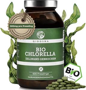 QIDOSHA® Bio Chlorella Presslinge, 600 Stk/Glas, 500mg Chlorella je Pressling, 100% natürliches Bio-Chlorella vulgaris Pulver aus kontrolliert biologischem Anbau, mit bereits aufgebrochener Zellwand