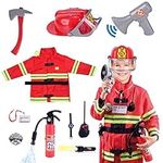 Lesheng space 10 piece Fireman Costume for Kids Firefighter pretend Role Play Dress-Up Kit for Children Fire Chief outfit with Accessories