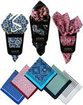 ZENXUS Printed Pocket Squares 8-Pack, plus 3 Folds Holder, Penetrating Printed Men's Handkerchiefs, Sewn by Hand