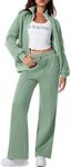 Aleumdr 2 Piece Track Suits for Women Set Sweatsuit Matching Sweat SetsZip Up Jackets Fleece Lined Wide Leg Sweatpants 2024 Fall Womens Athletic Clothing Travel Lounge Sets Green M