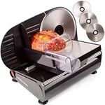 Andrew James Meat Deli Slicer Electric Cutter for Bread Meat Cheese & Other Food | 3 Interchangeable 19cm Blades | Plastic Pusher Blade Guard | Non-Slip Feet | 150W