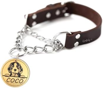 Kraftidy Leather Martingale Chain Dog Collar With Customized Name Tag ID for Small Medium Large Dogs - Personalized Neck Belt