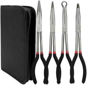 MFBJXC 4 Pack 11" Long Nose Pliers Set with Portable Bag,Insulated Grip Handles-Straight Long Needle Nose Pliers,45/90 Degree Angle Curved Pliers,Circle Pliers for Wire Bending,Shaping,Trimming