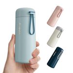 Exllena Small Flask 250ml Water Bottle Made of 304 Stainless Steel, Double Wall Vacuum Insulation for Hot&Cold Drinks, Mini Flask with Carry Handle - 100% Leakproof (Grayish Blue)