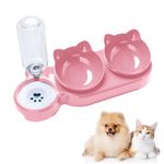 3-In-1 Cat Food and Water Bowl Set, Cat Bowls with Stand, Double Cat Bowls with Water Dispenser for Pet, Pet Food and Water Feeder for Small Medium Dogs Cats (Pink)