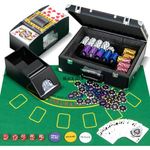 Goplus Poker Chip Set, 300 PCS 14 Gram Clay Poker Chips w/Case, Automatic Card Shuffler, 2 Decks Cards, 5 Dices, Card Shoe, 3 Dealer Buttons, Poker Felt, Texas Holdem, Blackjack, Casino (300 PCS)