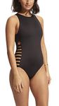 Seafolly Women's High Neck One Piece Swimsuit with Multi Strap Sides, Eco Collective Black, 8