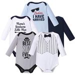 Hudson Baby Unisex Baby Cotton Long-Sleeve Bodysuits, Handsome Little Man, 3-6 Months