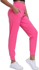 Oalka Women's Joggers High Waist Yoga Pockets Sweatpants Sport Workout Pants, Hot Pink, Medium