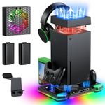 Accessories for Xbox Series X, Upgraded Cooling Fan System and Charging Station for Xbox Series X Console & Controller, Top Fan Cooling System with 11 RGB Lights & 2X1400 mAh Rechargeable Battery Pack