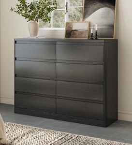 Curved 8 Drawer Dresser for Bedroom, Modern Wood Chest of Drawer, Black