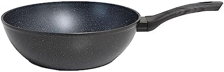 Stone Chef Forged Nonstick Wok Pan Aluminium Alloy Bakelite Ergonomic Design, Compatible with Gas, Electric, Induction Cooktops (28cm, Black with Grey Handle)