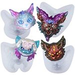 FUNSHOWCASE Devil Cat Epoxy Resin Charms Silicone Molds 4-Bundle Set 5-Eye Kitty, Horned Kitten, Ghost Lynx, Ram Skull Creature for Jewelry Casting Supplies