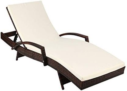 Gardeon Sun Lounge Camping Chair Wicker Lounger Rattan Day Bed, Chaise Beach Chairs Outdoor Furniture Garden Patio Setting Pool Backyard, Cushion Armrest Adjustable Backrest Brown