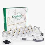 Cupping Therapy Set 18 Cups, Chinese Professional Cupping Kit for Body Massage, Pain Relief, Cellulite Reduction, Blood Circulation, Included Pump Vacuum, Acupressure Magnets