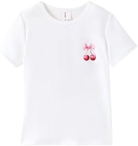 PATPAT Girls T Shirts Size 8-9 Years, White Cherry Print Graphic Tees, Crew Neck Short Sleeve Shirts Cute Clothes Cute Country Concert Outfits Cheer Tops