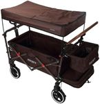 FUXTEC folding/foldable wagon - hand cart - garden trolley - carriage of children - outdoor - transport - hard ground - hiking trail - removable canopy – interior extension - rear bag - CT850 Brown