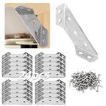 Aewerpec 24 PCS Stainless Steel Furniture Corner Bracket Connector, Corner Brace for Wood Furniture with Screws, Angle Corner Fasten Connector for Shelf Cabinet Table Chair