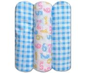 Trance Home Linen 100% Cotton Malmal Thin Super Soft Large Size Swaddles, Burp Cloth, Bath Towel | Multipurpose Cotton Sheets for Baby (Large, 145 x 145 cm, Numeric & Checks -Pack of 3 Pc)