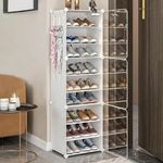 KEEKOS Portable Shoe Rack for Home, Plastic Household, DIY Shoe Rack with Dustproof Door for Heels/Slippers/Boots for Entryway or Bedroom (9-Shelf-3-Door, White)